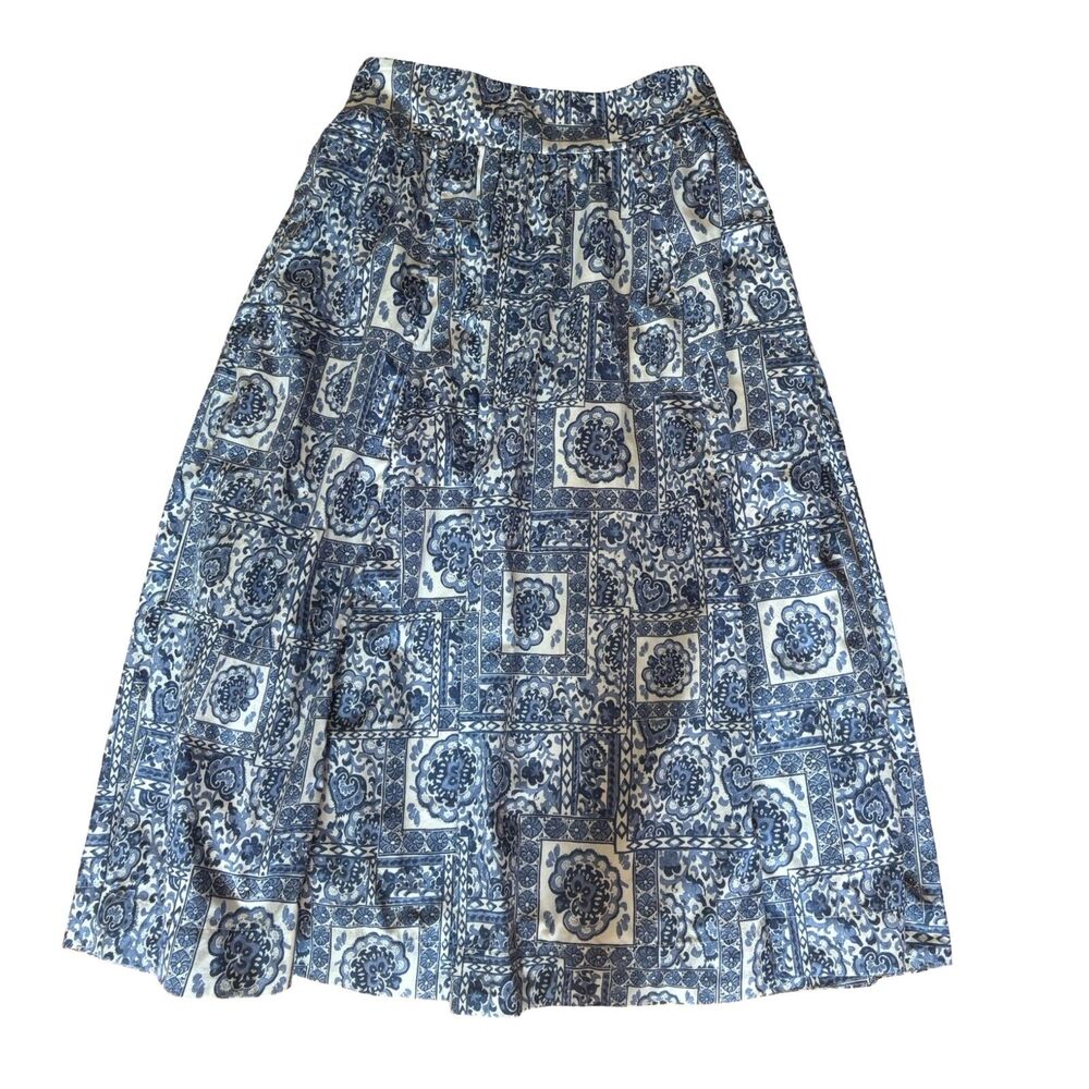 Abercrombie NWOT Pattern Mixed Poplin Tiered Maxi Skirt Blue Tile Print PM - Picture 5 of 13